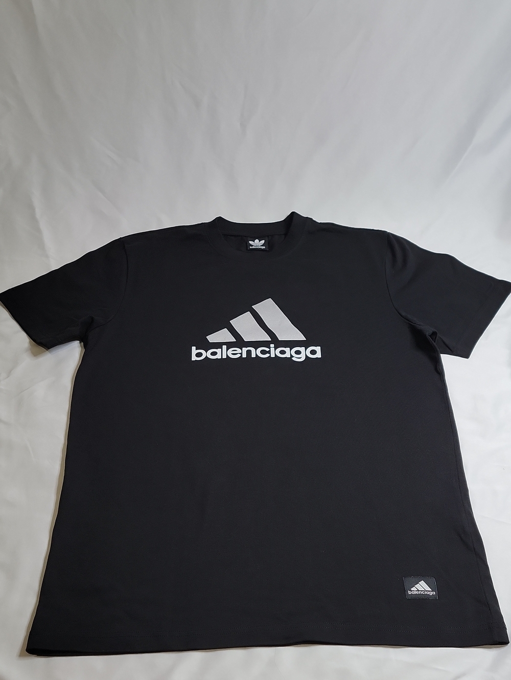 Balenciaga X Adidas Black Tee with Silver Logo Print